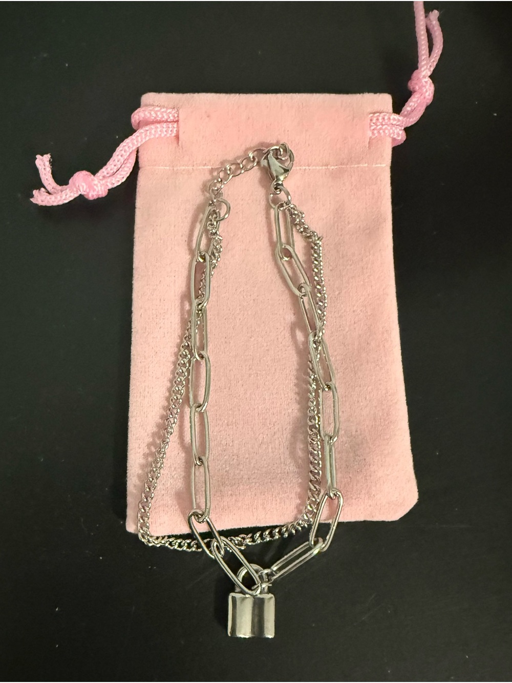 Silver tone Multi-Chain Padlock Bracelet adjustable!